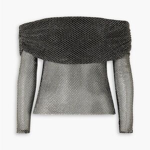 SELF-PORTRAIT
Off-the-shoulder crystal-embellished mesh top - 0